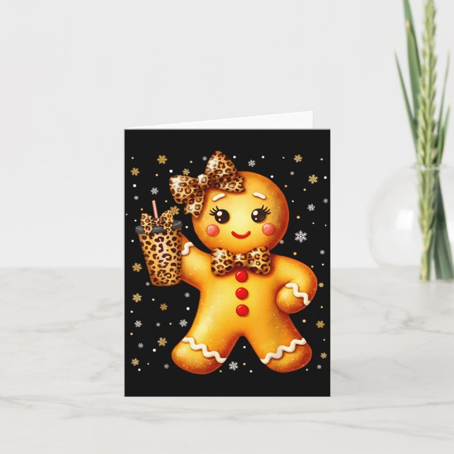 Tarjeta Cute Gingerbread Leopard Coquette Christmas Xmas G (Anverso)