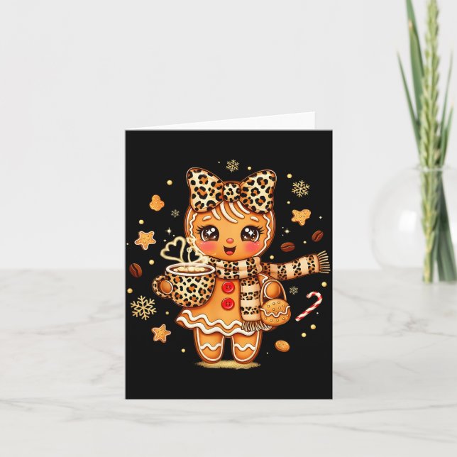 Tarjeta Cute Gingerbread Leopard Coquette Christmas Xmas W (Anverso)