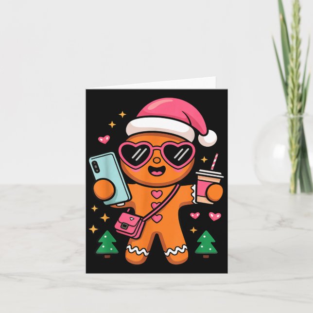 Tarjeta Cute Gingerbread Taking Selfie Christmas Pajama To (Anverso)