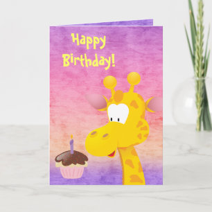 Tarjeta Cute Giraffe & Cupcake Feliz cumpleaños