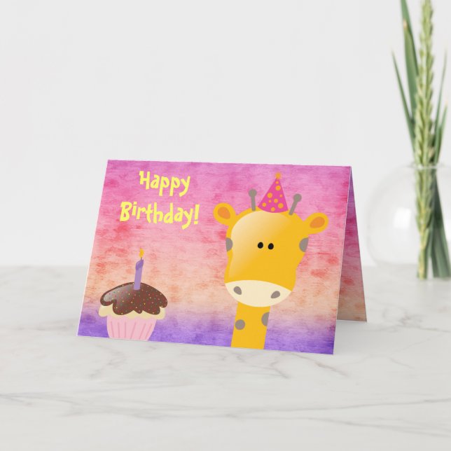 Tarjeta Cute Giraffe & Cupcake Feliz cumpleaños (Anverso)