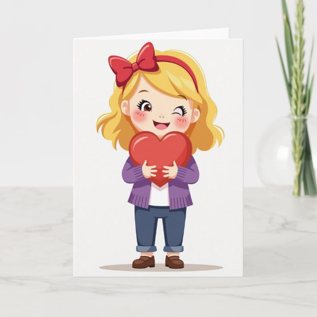 Tarjeta Cute Girl Sending Love Heart Card (Anverso)