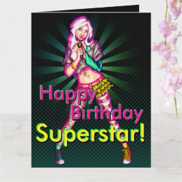 Tarjeta Cute Girly Neon Adolescente Superstar Cumpleaños