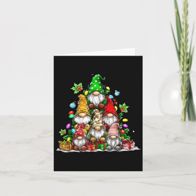 Tarjeta Cute Gnomes Christmas Tree Lights Gnomies Gnome Xm (Anverso)