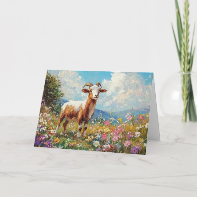 Tarjeta Cute Goat Colorful Wildflower Meadow (Anverso)