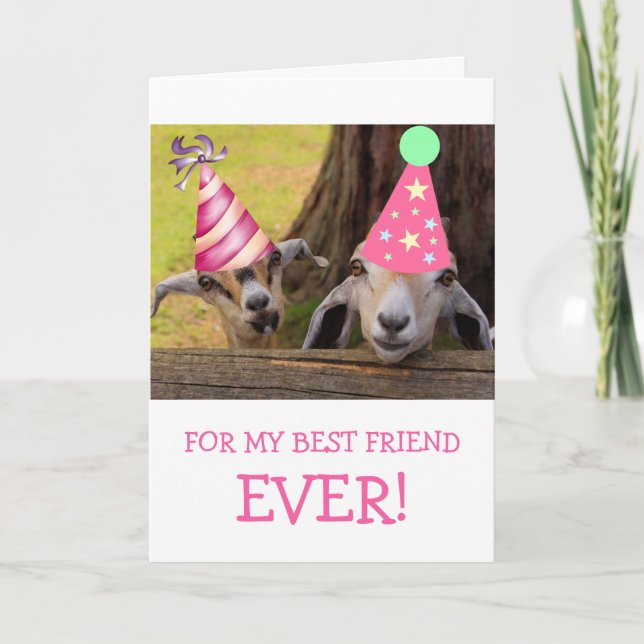 Tarjeta Cute Goat Mejor Amigo Cumpleaños (Anverso)