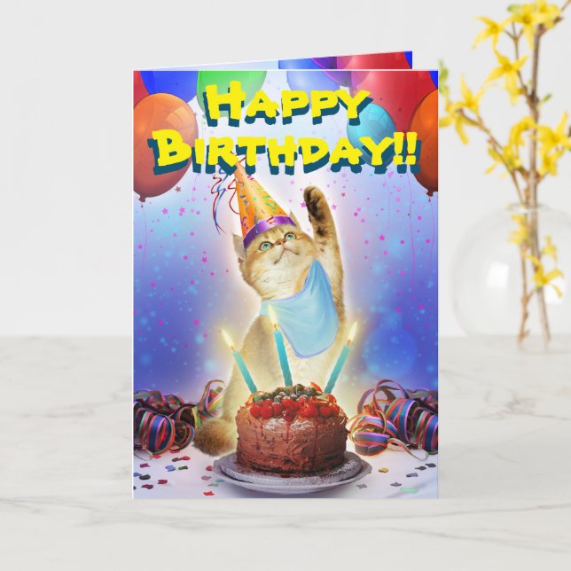 Tarjeta Cute Golden Festive Birthday Kitty