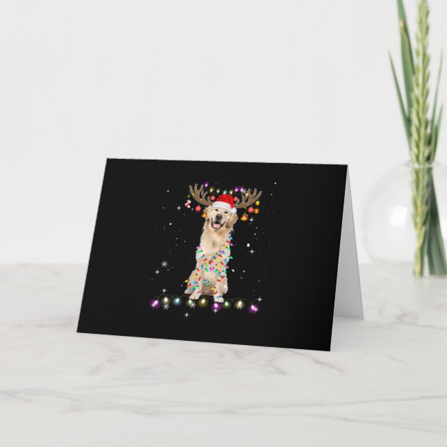 Tarjeta Cute Golden Retriever Christmas Lights Reindeer (Anverso)