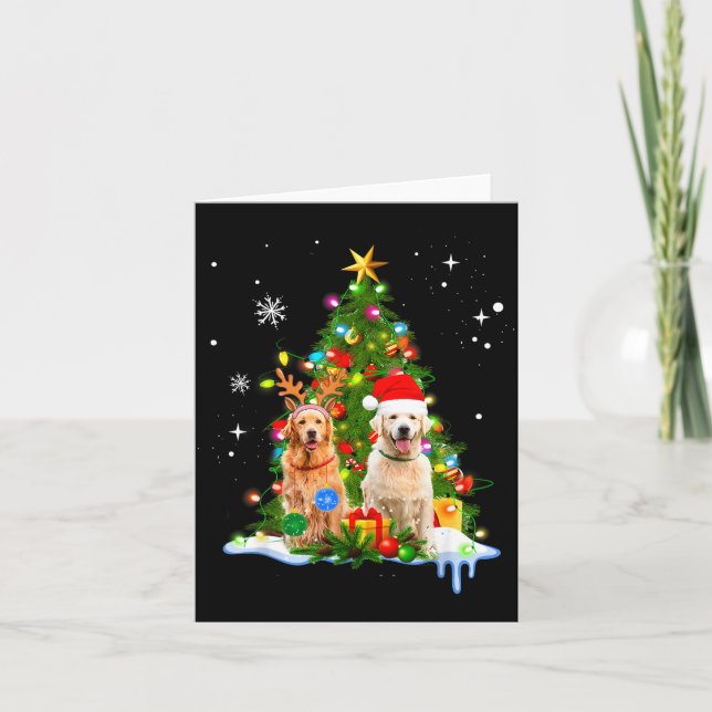 Tarjeta Cute Golden Retriever Christmas Tree  (Anverso)