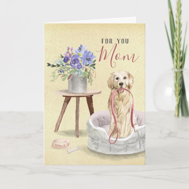 Tarjeta Cute Golden Retriever Custom Name Happy Birday (Anverso)