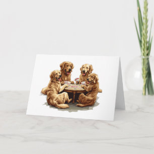 Tarjeta Cute Golden Retriever Perro Jugando Cartas