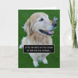 Tarjeta Cute Golden Retriever vuele con un mensaje de cump