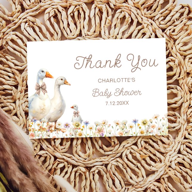 Tarjeta Cute Goose Wildflower Baby Shower Gracias (Subido por el creador)