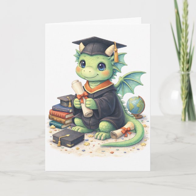 Tarjeta Cute Graduation Dragon Greeting Card (Anverso)