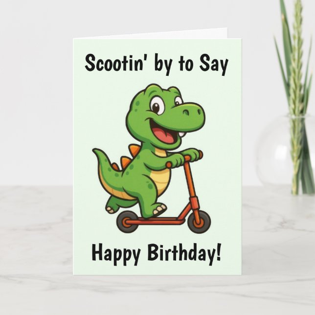 Tarjeta Cute Green Dinosaur Birday Card (Anverso)
