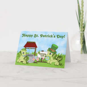 Tarjeta Cute Green Ponies Happy St. Patrick's Day Horse