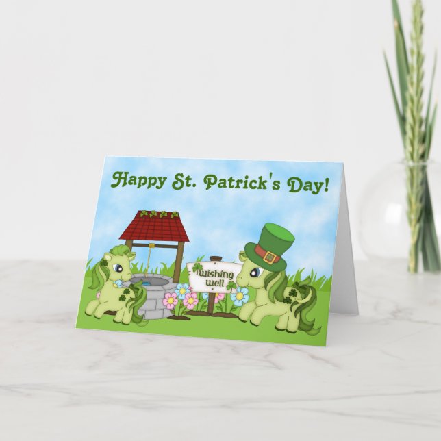 Tarjeta Cute Green Ponies Happy St. Patrick's Day Horse (Anverso)