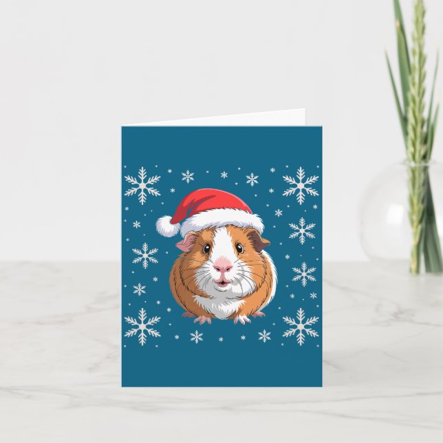 Tarjeta Cute Guinea G Wearing Santa Hat Christmas Premium  (Anverso)