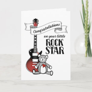 Tarjeta Cute Guitar Teddy Rockstar Rock Roll Baby Shower C