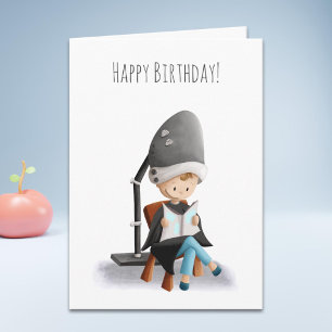 Tarjeta Cute Hairdresser Chica Hair Dryer Cumpleaños