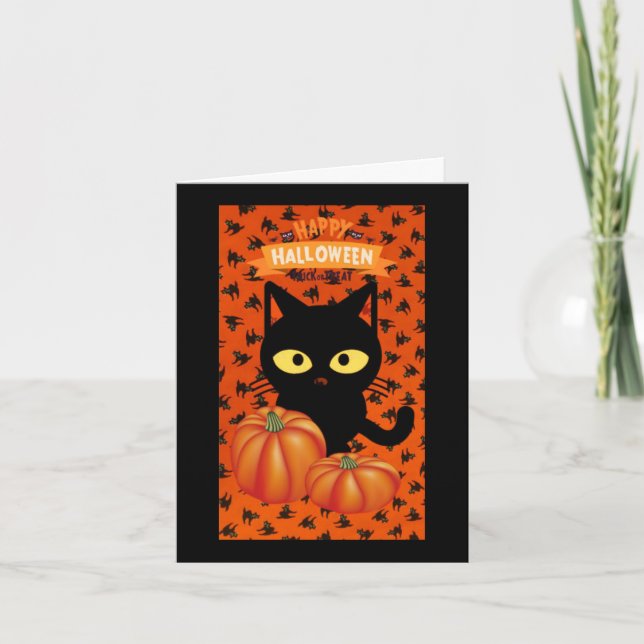 Tarjeta Cute Halloween Black Cat Note Card para niños (Anverso)