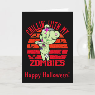 Tarjeta Cute Halloween Chillin' con mis zombis Teddy Bear