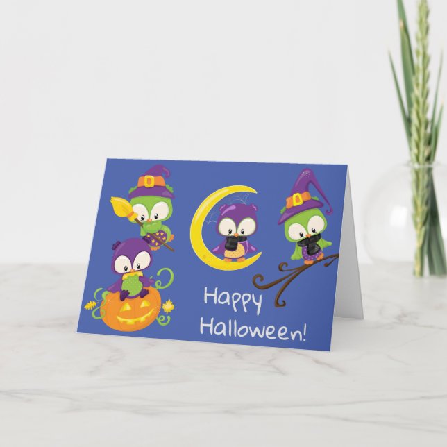 Tarjeta Cute Halloween Owls Kids (Anverso)