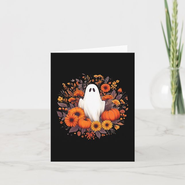 Tarjeta Cute Halloween Spooky Ghost Fall Pumpkin Otoño Fl (Anverso)