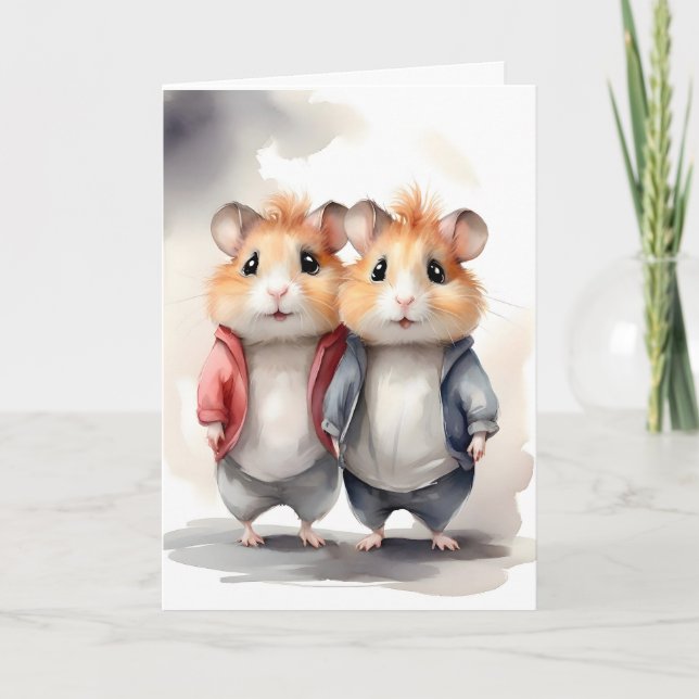 Tarjeta Cute Hamsters Jackets Best Pals Friends Retrato (Anverso)