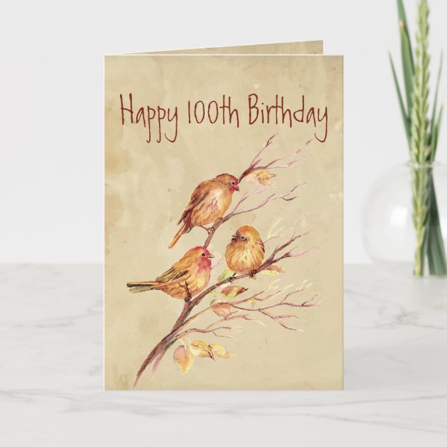 Tarjeta Cute Happy 100 Birthday Song Sparrows Card (Anverso)