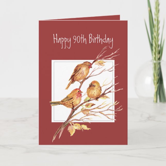 Tarjeta Cute Happy 90th Birthday Song Sparrows (Anverso)