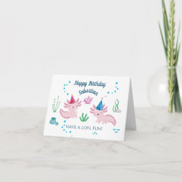 Tarjeta Cute Happy Axolotl White Happy Birday Card