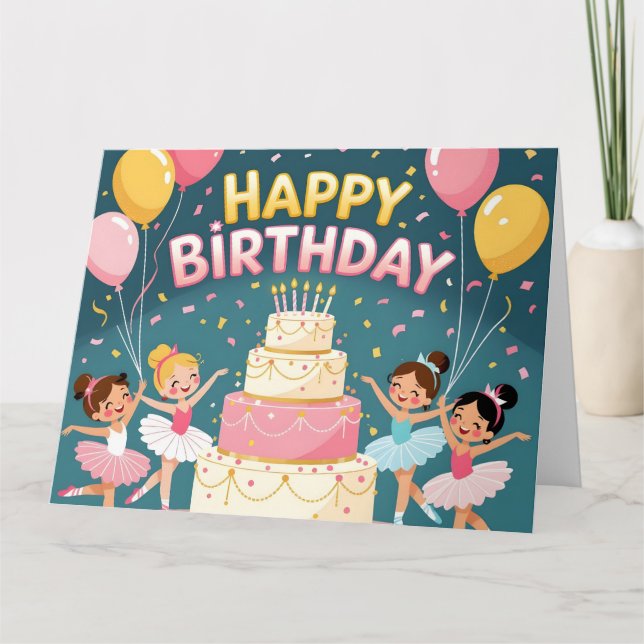Tarjeta Cute Happy Birthday ballerina theme (Anverso)