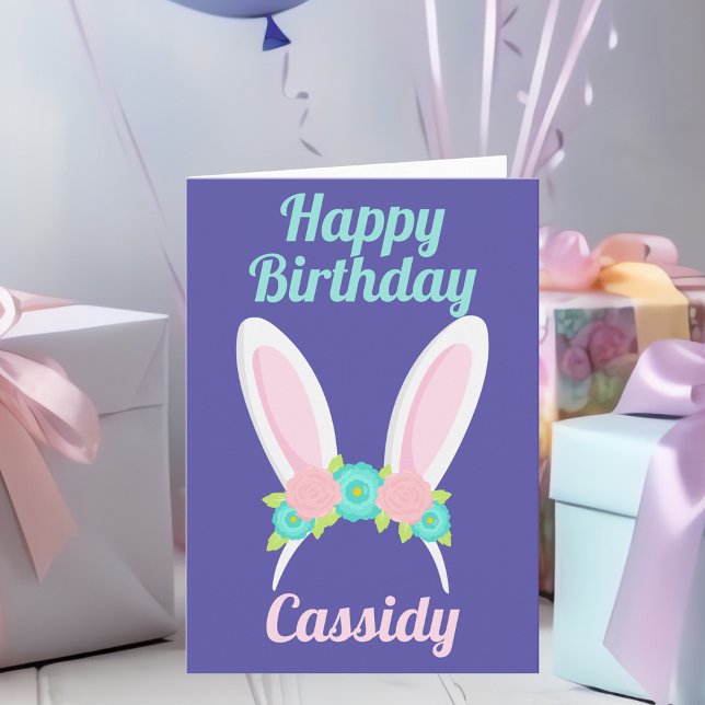 Tarjeta Cute Happy Birthday Bunny Tiara Purple (Subido por el creador)