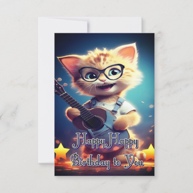 Tarjeta Cute Happy Birthday cat (Anverso)
