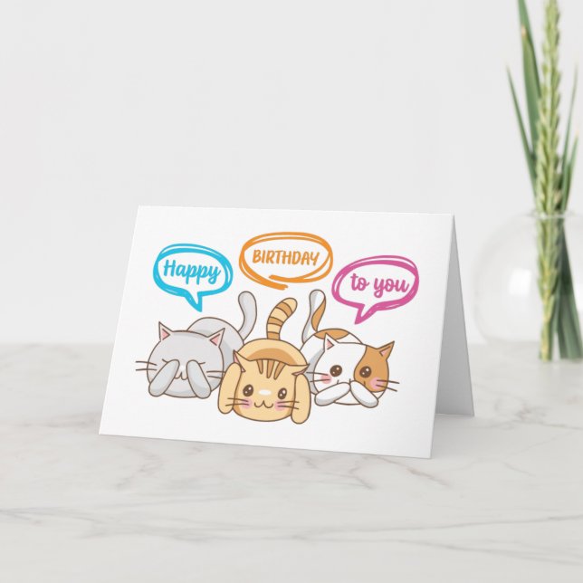 Tarjeta Cute Happy Birthday Kittens Funny Cat Lover (Anverso)