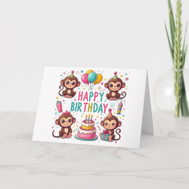 Tarjeta Cute Happy Birthday Monkey (Anverso)