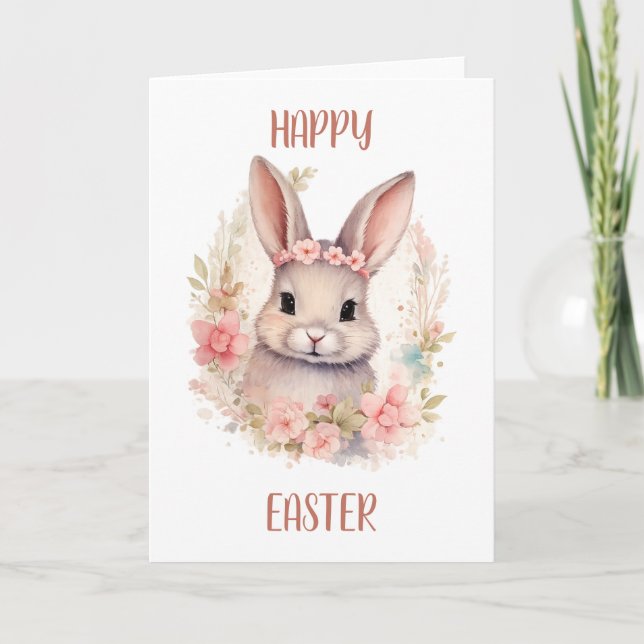 Tarjeta Cute Happy Easter Greeting Card with Bunny  (Anverso)