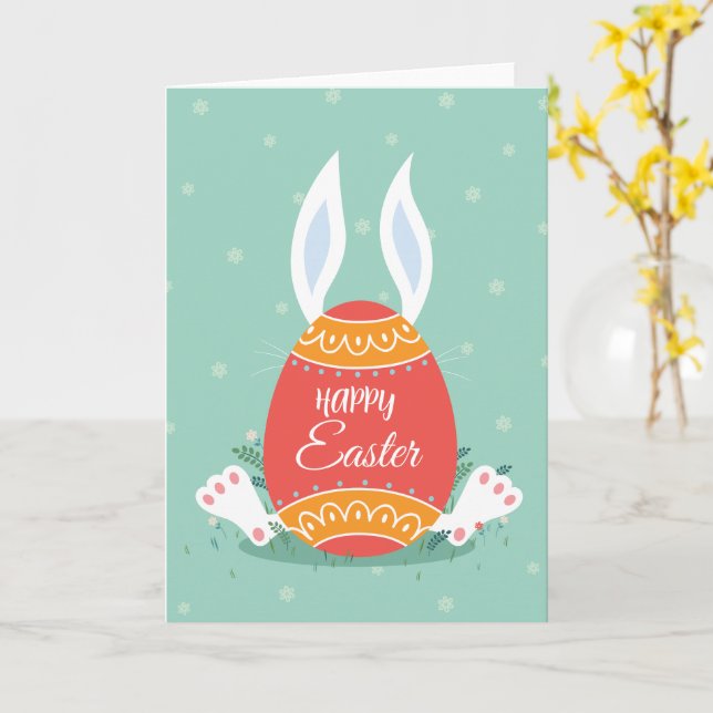 Tarjeta Cute Happy Easter Greeting Card with Bunny and Col (flor amarilla)