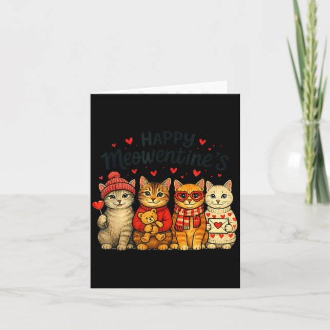 Tarjeta Cute Happy Meowentines Valentine Cats Love Men Wom (Anverso)