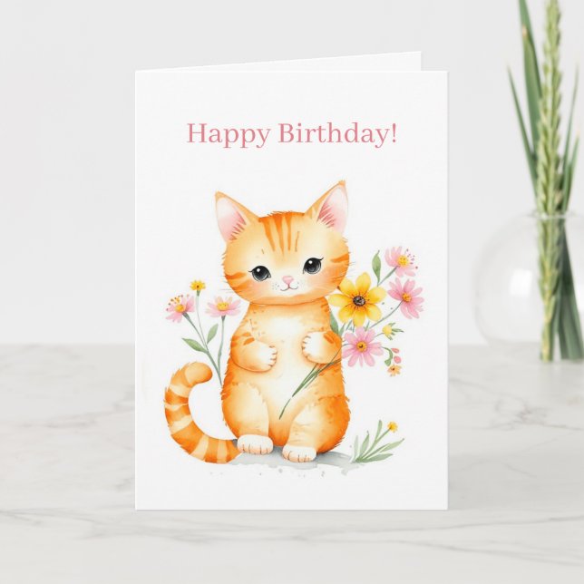 Tarjeta Cute Happy Personalizado Cat Kitten Cumpleaños (Anverso)