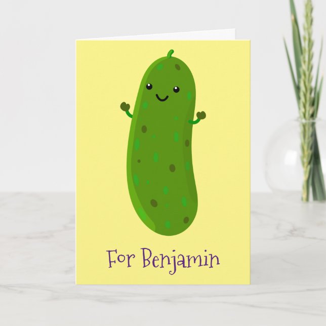 Tarjeta Cute happy pickle cartoon illustration (Anverso)