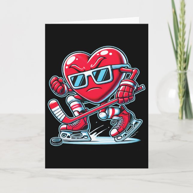Tarjeta Cute Heart Playing Ice Hockey Valentine's Day Men  (Anverso)