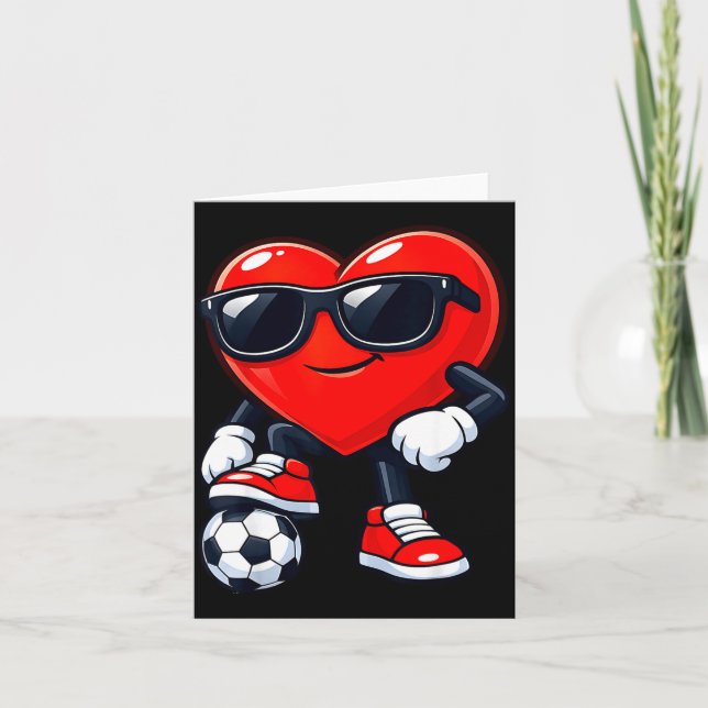 Tarjeta Cute Heart Playing Soccer Valentines Day Soccer Bo (Anverso)