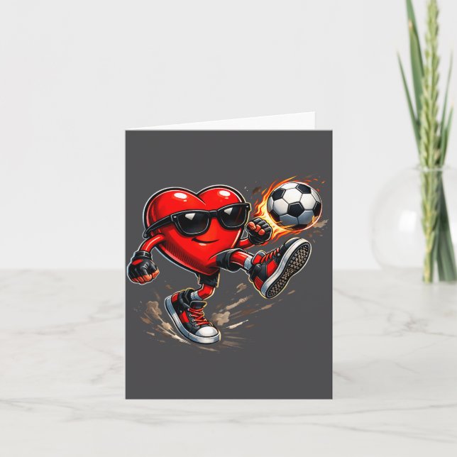 Tarjeta Cute Heart Playing Soccer Valentines Day Soccer Bo (Anverso)