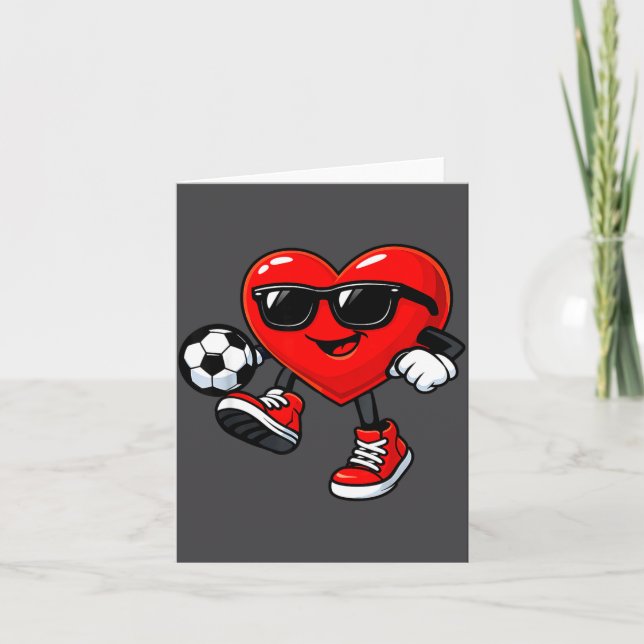 Tarjeta Cute Heart Playing Soccer Valentines Day Soccer Bo (Anverso)