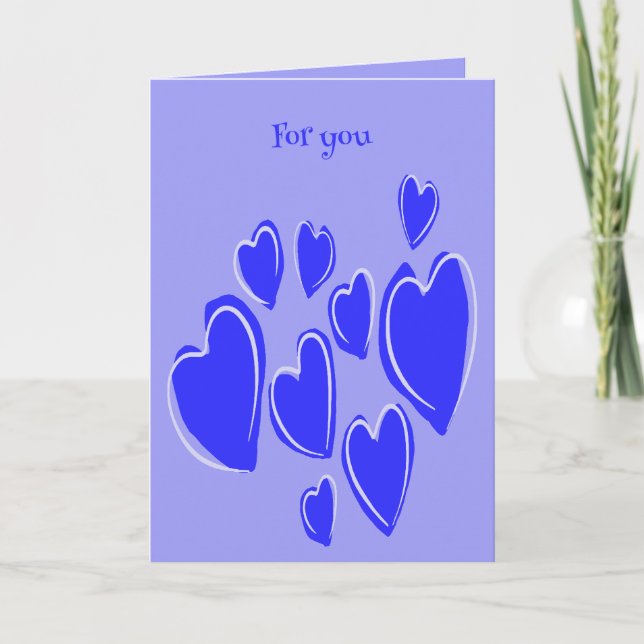 Tarjeta Cute Hearts Hand Drawn Blue Romantic Doodle (Anverso)