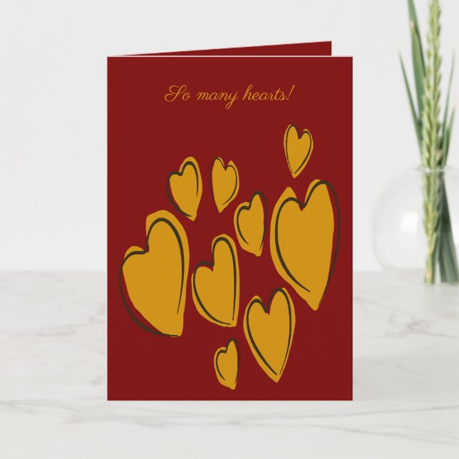 Tarjeta Cute Hearts Hand Drawn Yellow Romantic Doodle (Anverso)