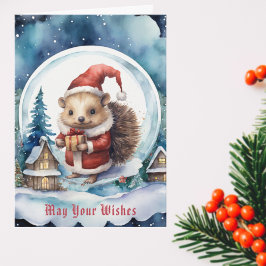 Tarjeta Cute hedgehog en Navidades del Gorra de Papá Noel