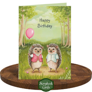 Tarjeta Cute Hedgehog Pareja Pintura Forestal Cumpleaños